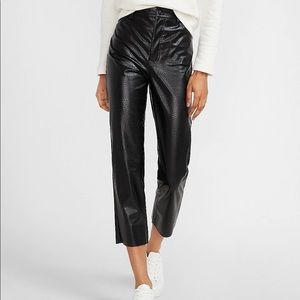 EXPRESS Black High Waisted Croc Embossed Faux Leather Cropped Straight Pant